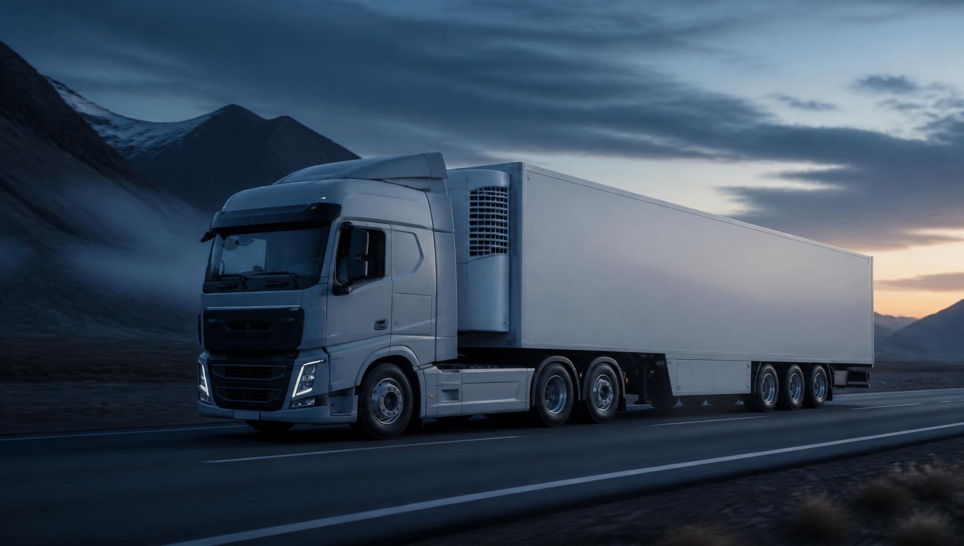 Reefer truck on an empty highway at dawn